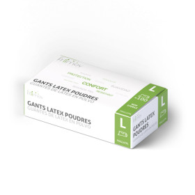 Gants d'examen latex poudrés - L - 8/9 - Boîte de 100
