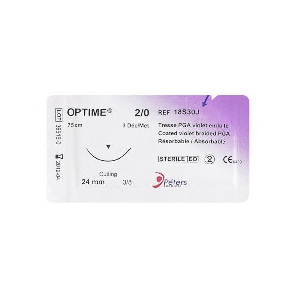 Tresse résorbable Optime® 75cm 3/0 Aig19mm Incolor