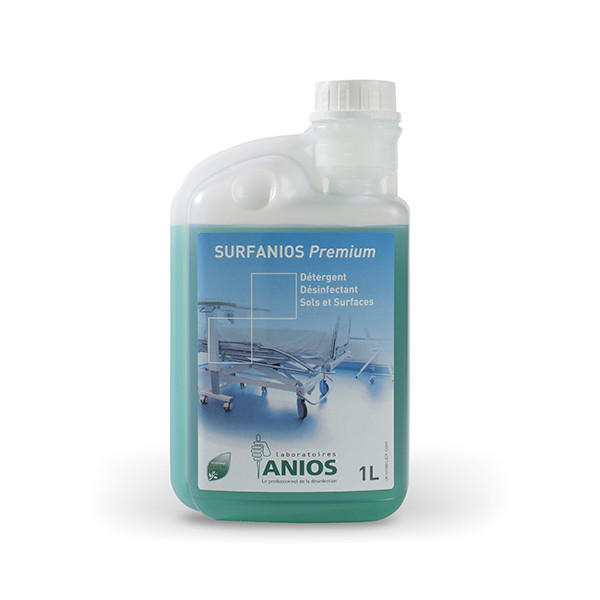 Nettoyant et désinfectant Surfanios Premium (6) Le flacon doseur de 1 litre.