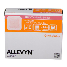 Pansement hydrocellulaire Allevyn Gentle Border 7,5 x 7,5 cm