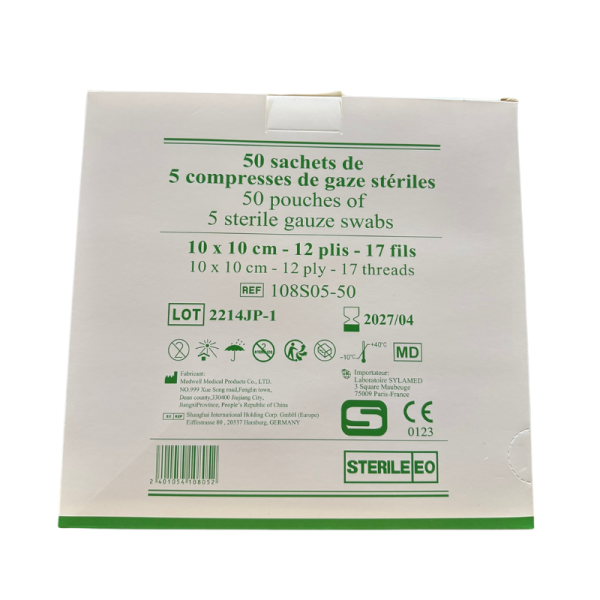 Compresse de gaze hydrophile stérile 17 fils 10 x 10 cm