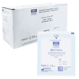 Compresse gaze stérile 17 fils - 8 plis - 7,5 cm x 7,5 cm