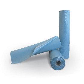 Rouleaux de draps d'examen plastifiés bleus - 50 x 38 cm 