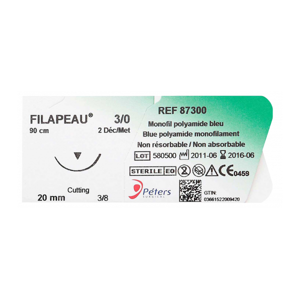 Suture cutanée Monofil 90 cm 2/0 Aig 30 mm Bleu