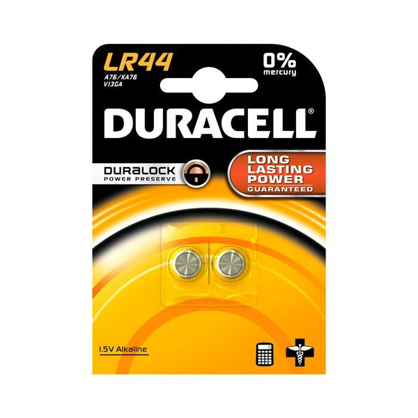 Piles LR44 - BP2 1,5 V Duracell - Blister de 2
