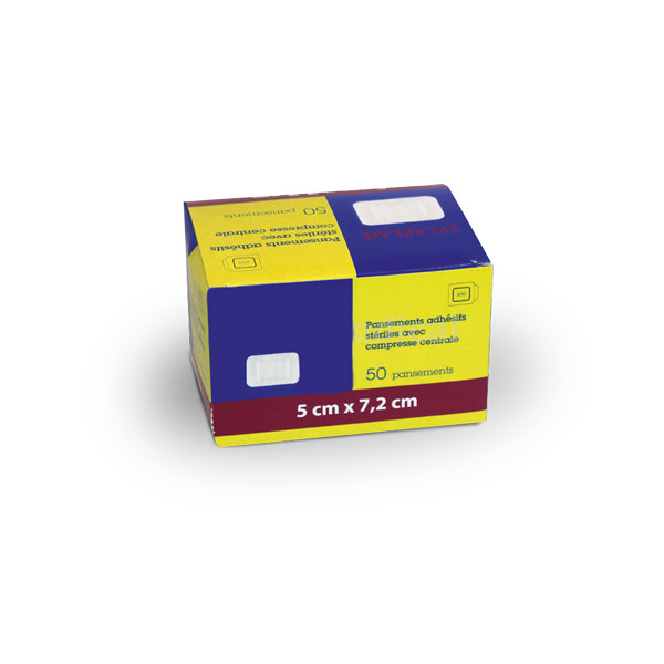 Pansement adhésif stérile avec compresse centrale 5cm x 7,2 cm