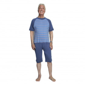 Grenouillere Mixte manches et jambes courtes raye marine - Taille 6