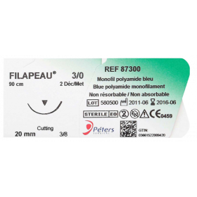 Suture cutanée Monofil 90 cm 2/0 Aig 30 mm Bleu