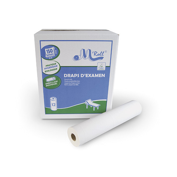 Rouleaux de draps d’examen blancs ouatés lisses recyclés Ecolabel - 50 x 35 cm 