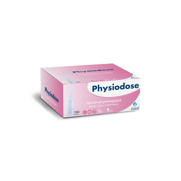 Sérum physiologique stérile La boite de 100 doses de 5 ml.