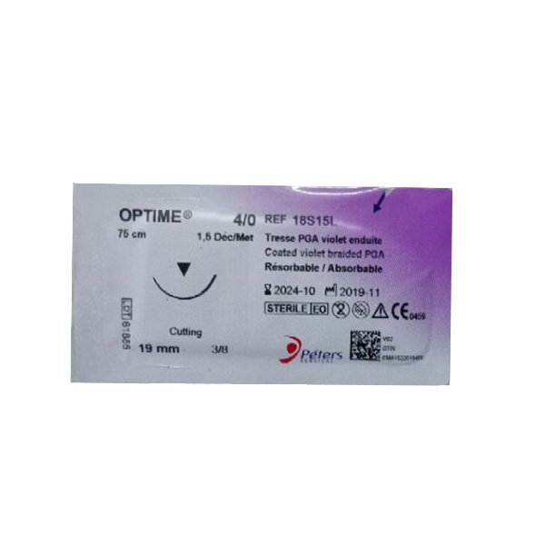 Tresse résorbable Optime® 75cm 4/0 Aig19mm Violet