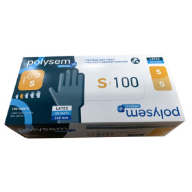 Gants d'examen Latex Polysem non poudrés S (6-7)