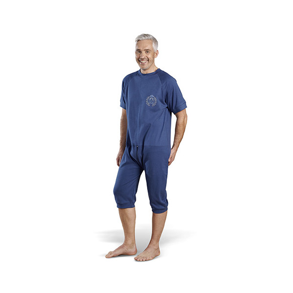 Grenouillère Manches Courtes en Interlock Marine - Taille 1