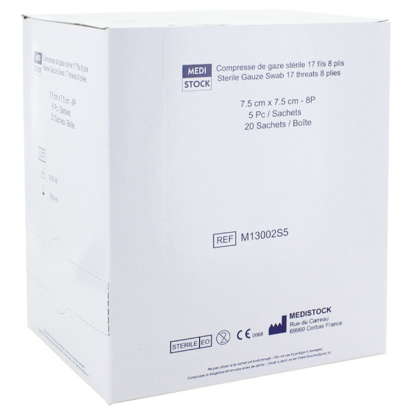 Compresse gaze stérile 7,5 cm x 7,5 cm