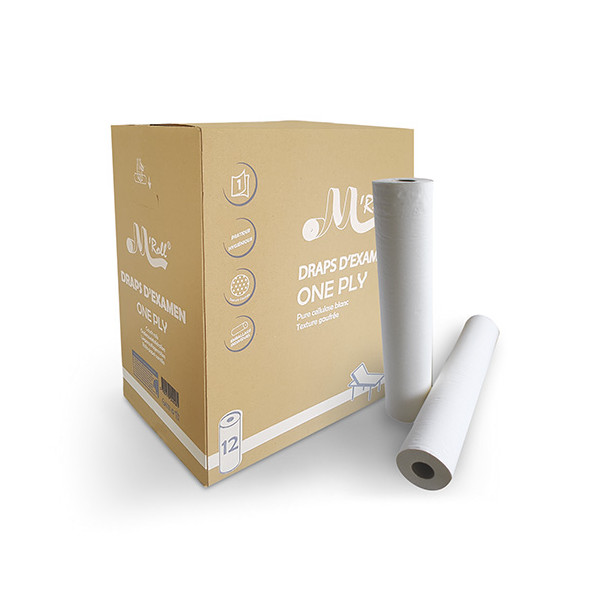 Rouleaux de draps d’examen blancs monocouches gaufrés One Ply - 50 x 35 cm