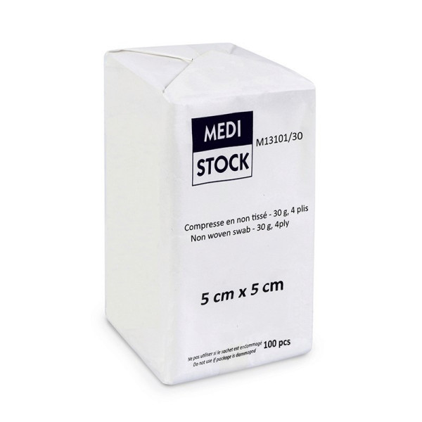 Compresse non tissé non stérile - 4 plis - 30 gr - 5 cm x 5 cm