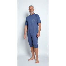 Grenouillère Manches Courtes en Interlock Marine - Taille 1