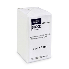 Compresse non tissé non stérile - 4 plis - 30 gr - 5 cm x 5 cm