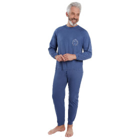 Grenouillère Manches Longues en Interlock Marine - Taille 1