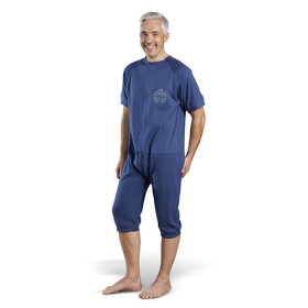 Grenouillère Manches Courtes en Interlock Marine - Taille 1