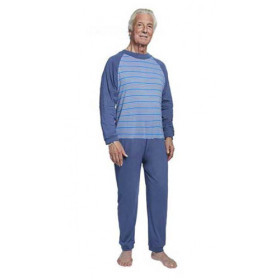 Grenouillere Mixte manches et jambes longues raye marine - Taille 1