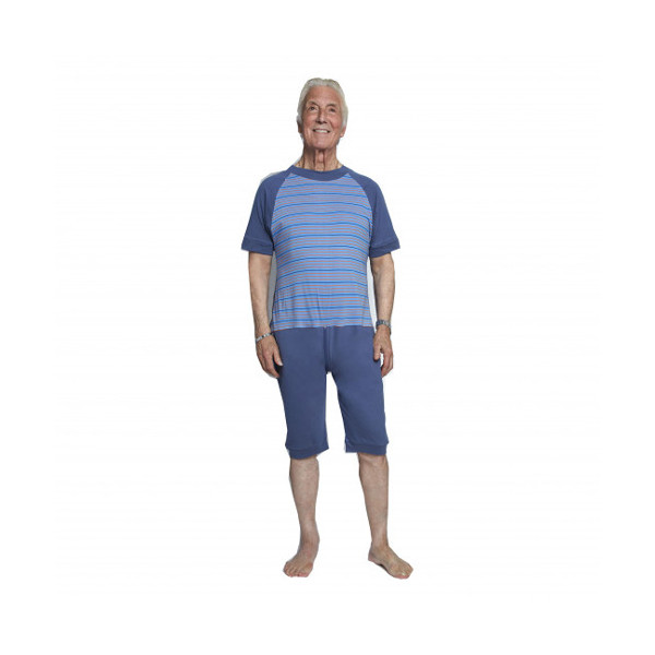 Grenouillere Mixte manches et jambes courtes raye marine - Taille 3