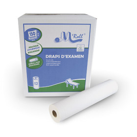 Rouleaux de draps d’examen blancs ouatés lisses recyclés Ecolabel - 50 x 35 cm 