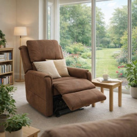 Fauteuil releveur Minotaure - Nubuck marron - 4 moteurs 