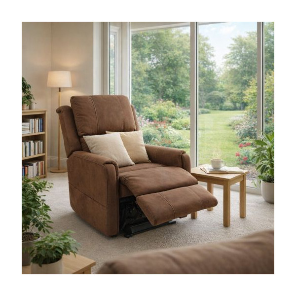 Fauteuil releveur Minotaure - Nubuck marron - 4 moteurs 