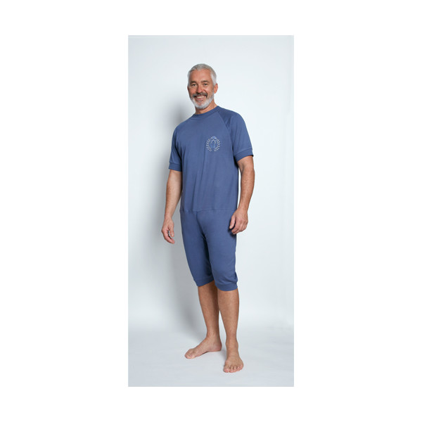 Grenouillère Manches Courtes en Interlock Marine - Taille 1