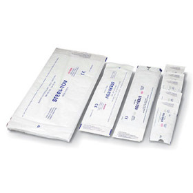 Sachets de stérilisation autocollants Dim. : 90 x 250 mm. La boîte de 200 sachets.