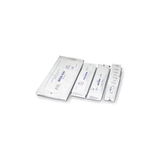 Sachets de stérilisation autocollants Dim. : 90 x 250 mm. La boîte de 200 sachets.