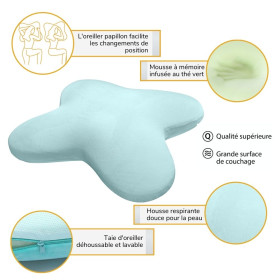 Oreiller Papillon Ergonomique à Mémoire de Forme Plat Moelleux