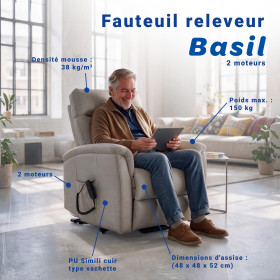 Fauteuil releveur Basil 2 moteurs - Crème