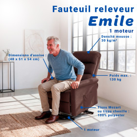 Fauteuil releveur 1 moteur Emile - Chocolat