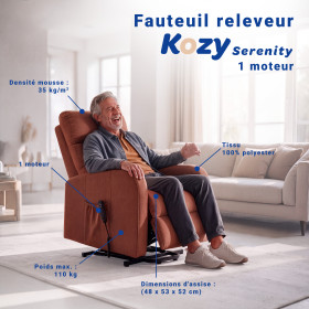 Fauteuil releveur 1 moteur - KOZY SERENITY - Terracota