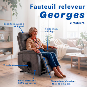 Fauteuil releveur Georges 2 moteurs - Gris