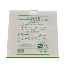 Compresse de gaze hydrophile stérile 17 fils 10 x 10 cm