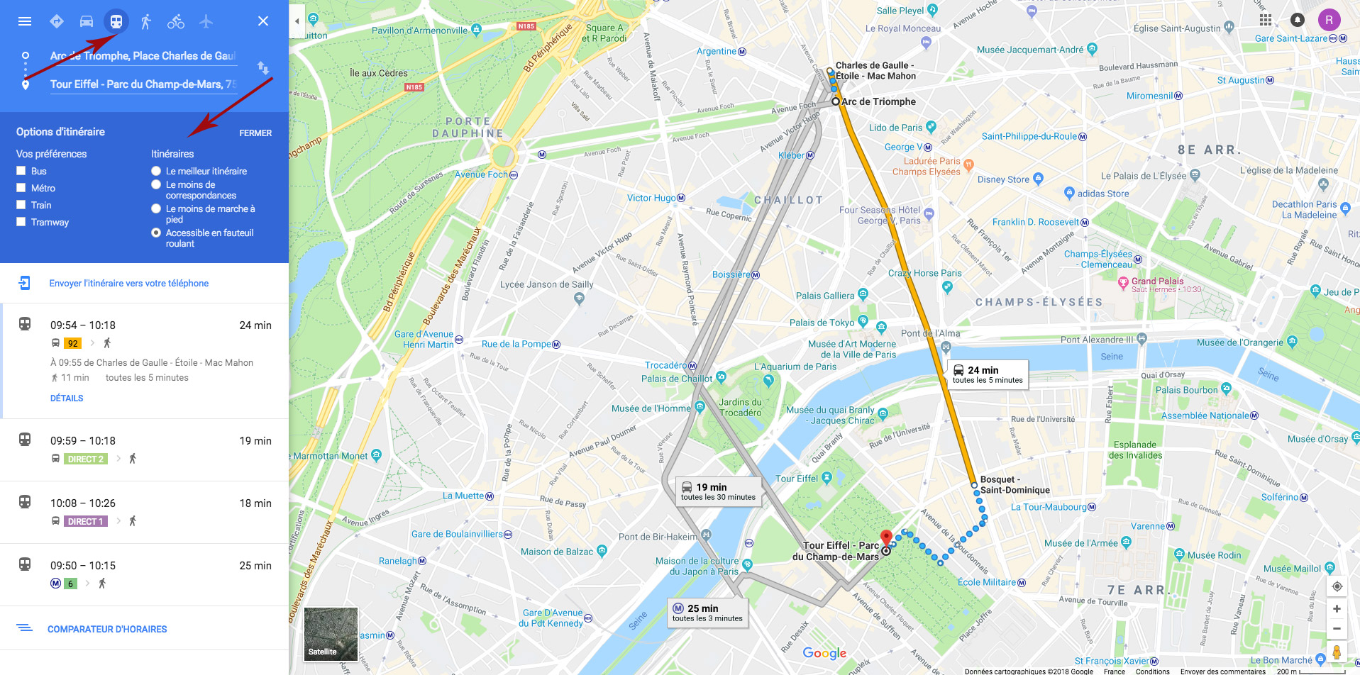 Itinéraire Google Maps accessible aux personnes handicapées